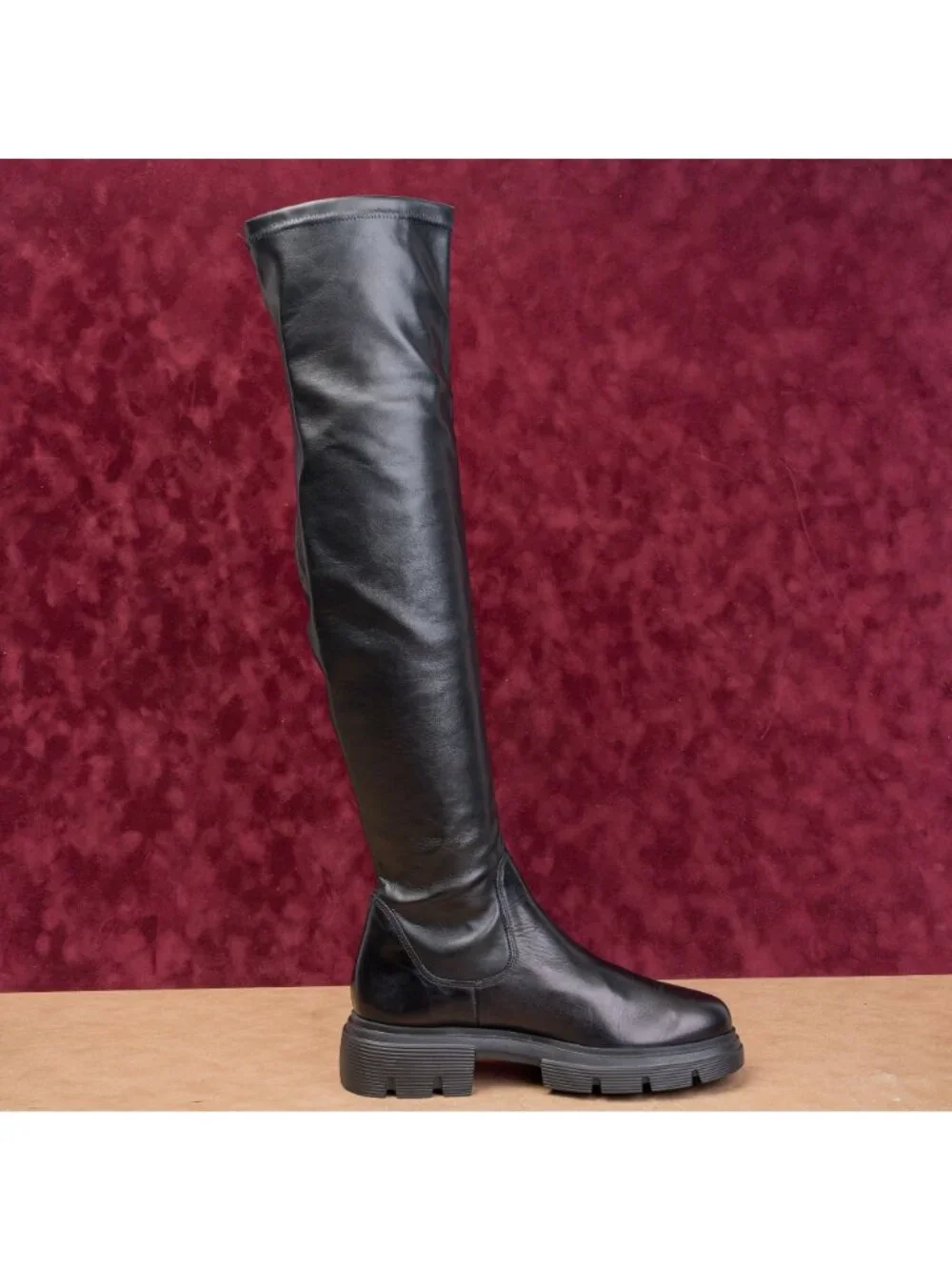 Paul Green Women Osborne Black Leather OTK Fashion Platform Boots 9.5US 7AU